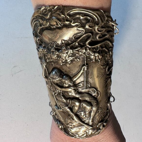 Pierre Auguste Cot Stom Lovers Gladiator Sterling Silver Cuff Bracelet Antique - Picture 9 of 12